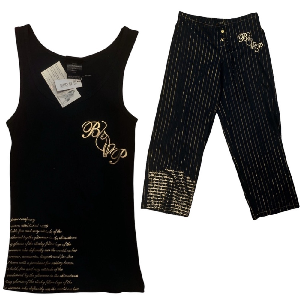 Babyphat Black and gold pinstripe tank top and pants set